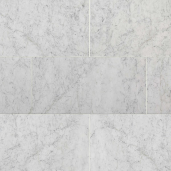 Carrara White 12" X 24" Polished Marble Floor And Wall Tile, 6PK